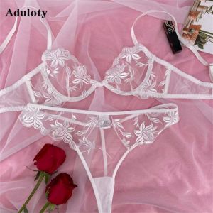 Aduloty New sexy lace embroidery thin women's bra set Erotic perspective underwear Panties  summer sexy Lingerie suit