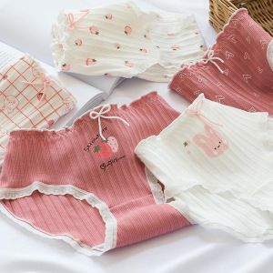 Summer Strawberry Rabbit Women Cotton Panties Stringy Waistline Red Cartoon Lady Briefs Cute Loli Kawaii cotton Panty Women