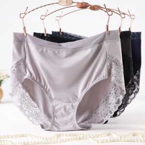 2021 Newest High Waist Lace Plus Size Panties Women Milk Silk Big Size Briefs Intimates Female Underwear Black Pink 2XL 3XL 4XL