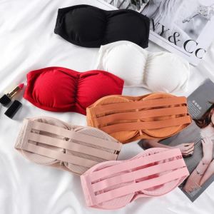 2021 New Seamless Women Tube Tops Strapless Sexy Bra Crop Top Back Closure Bandeau Top Underwear Female Strapless Bra Wrap Top