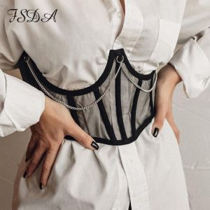 FSDA Summer Tube Mesh Black Crop Top Lace Up Women Party 2021 See Thought Sleeveless Corset Short Wrap Tank Top Sexy