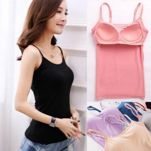 Women Padded Bra Spaghetti Camisole Top Vest Female Camisole With Built In Bra
