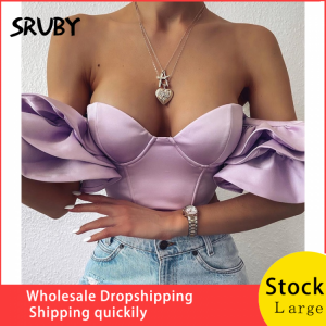 Sruby Satin Ruffles Sexy Crop Tops Women Clothes Strapless Short Summer Tops Off Shoulder Crop Tank Top Beachwear Cropped 2020