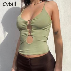 Cybill Black Hollow Out Crop Top Women Summer Tank Top White Beach Holiday Off Shoulder Top Green Casual Camis