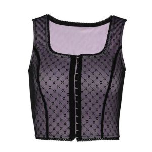 Girls Sexy Women Net Yarn Wave Point Bandage Vest Wave Point Crop Top Tank Sleeveless Summer Crop Top Cami Clubwear