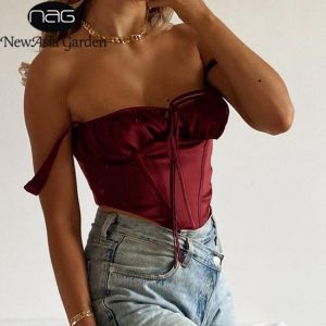 NewAsia Corset Top y2k Cami Women Boned Tie up Cut Out Square Neck Zipper Ruched Padded Tank Top Satin Party Club Casual Outfits