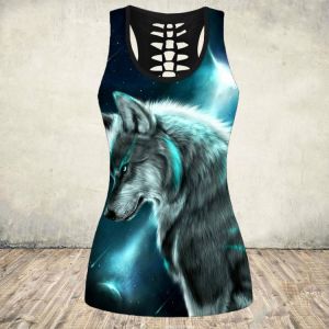 all in one place בגדי נשים Tank Top Women Wolf Print Hollow Out Off Shoulder O Neck Harajuku Shirt Streetwear Casual Femeale Sleeveless Tops Vest Shirts