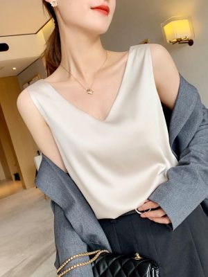 2021 New Women's Blouses Summer Chiffon V Neck Plus Size Satin Office Black Women Tunic Elegant Shirts Silk Sling Vest Woman 