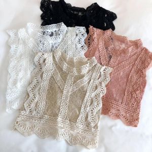 2021 Summer Lace Hollow Out Crop Tops Women Fashion Short Lacework Pullover Tank Vest Ladies Slim Elegant Outside Tank Tops