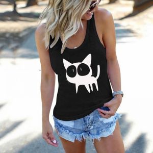 Funny Cat Print Tank Top Women Sleeveless Harajuku Fitness Femme Black Summer Loose Vest Tops Mujer Clothes Woman Oversized