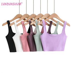 LUNDUNSHIJIA Hot Sale 2020 Summer Women Sexy Sleeveless Tops Fashion Short Square Collar Tank Tops 6 Colors