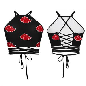 Anime Vest Tank Top Cosplay Red Cloud Costume Crop Top Navel Bare Vest Stylish Ladies Lace-up Camisole Tops
