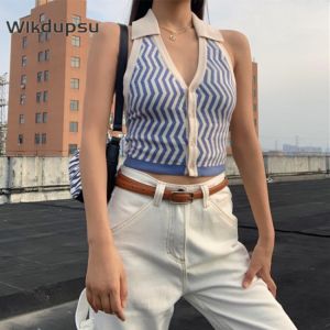 Bella Hadid Sweater Vest Spring Summer Knitted Sleeveless Backless Sexy Tank Tops Female Fashion Korean Style Shirt Clothing