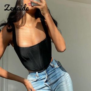 Zenaide Sexy Corset Top Strap Square Neck Off Shoulder Summer Clothing Girls Outfits Strapless Women Crop Tops