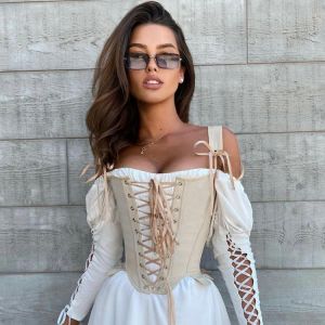 Elegant Fashion Bandage Lace Up Corset Crop Tops for Women Sleeveless Backless Boned Sexy Top Cropped Club Party