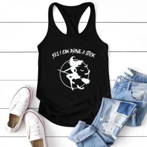 Yes I Can Drive A Stick Witch Print Halloween Tank Top Women Sleeveless Summer Vest Graphic O Neck Womens Tops Fashion Plus Size