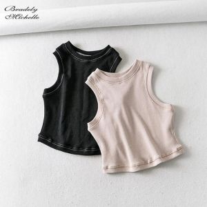 BRADELY MICHELLE Sexy Women Summer Streetwear Crop Tops Sleeveless O-neck Cotton knitted tank bar female