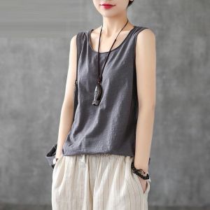 100% Cotton Loose Tank Tops Summer Style Women Loose Casual Solid Tank Plus Size Female Basic Sleeveless Tops High Quality D363