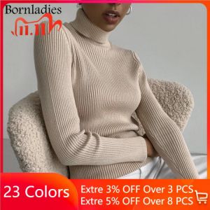 Bornladies 2021 Basic Turtleneck Women Sweaters Autumn Winter Tops Slim Women Pullover Knitted Sweater Jumper Soft Warm Pull
