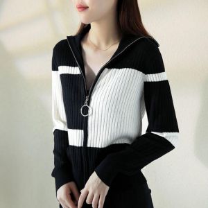 Sweaters Women's Plus Size Knit 2021 Autumn Fashion Knitted Woollen Zipper Splicing Warm Cardigan Jumper Jerseys Sweater Woma