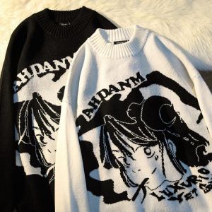 Women's Sweater Ladies Oversize Y2k Aesthetic Tops Pullovers Anime Goth Korean Fashion Long Sleeve YCOA Winter Gothic Clothes