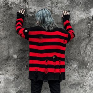 Striped Knitted Sweter Gothic Winter Clothes Woman Sweaters Tops Women 2021 Punk Goth Sweater Dress Pull Oversize Fashion
