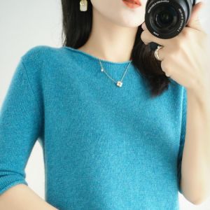 New Fashion Cashmere Sweater Women Knitted Short Sleeve Pullover Women Sweter Short Sleeve O-Neck Korean Version Tops Pull Femme