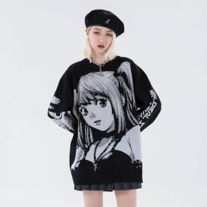 Knitted Harajuku Winter Clothes Women 2021 Oversized Sweaters Long Sleeve Top Gothic Fashion Japanese Kawaii Cartoon Streetwear