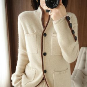 Wool Sweater Women's 2021 Autumn and Winter Women's Stand-up Collar Casual Cardigan Korean Plus Size Knit Tops Female Ja