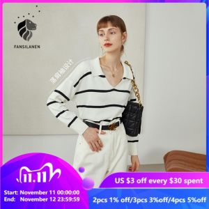 FANSILANEN Sweater Women French Retro Striped Tops Lazy Loose Blouses Women Drop Long Sleeves Thin Sweater Women Pullovers