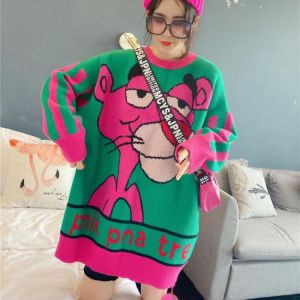 Japan edition in long style leopard cartoon plus size sweater loose popular personality sweater autumn winter hoodie 2021 female