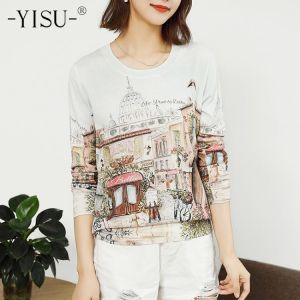 YISU Sweater Women Soft pullover sweaters female Autumn Winter fashion casual loose Jumper O-neck Long sleeve Printed sweater