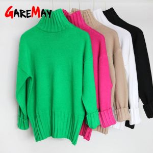 Autumn Winter Women's Green Sweater Knitted Soft Warm Basic Casual Knit White Turtleneck Sweater Female Jumper 2021 High Coll