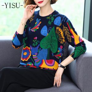 YISU Autumn Winter Pullover Sweater Women High Quality Loose Knitted Sweaters Jumpers Female Soft Cartoon print sweater Women