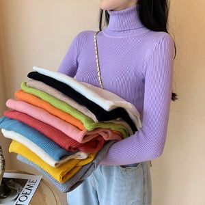 2021 New Women's Autumn Winter Turtleneck Pullovers Sweater Woman Primer Shirt Long Sleeve Short Slim-fit tight Jumper Top So