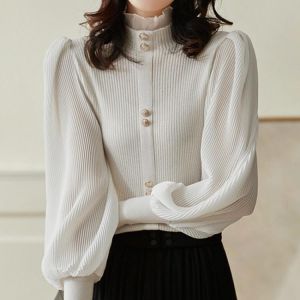 LJSXLS Autumn Elegant Chiffon Patchwork Turtleneck Sweater Women 2021 Winter New Korean Knitted Tops Long Sleeve Pullovers Femme