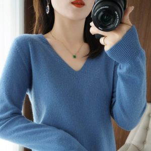 Cashmere pullover sweater women spring, autumn and winter loose plus size Korean version of the V-neck bottoming sweaters top