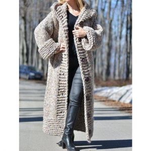 2021 European and American new fashion trend comfortable sweater women's large size hooded cardigan long knit coat women'