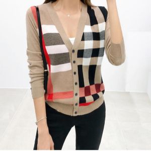 Autumn Winter Women Striped V Neck Knited Cardigan Female Top Casual Long Sleeve Korean Style Luxury Retro Design Sweater