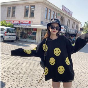 Autumn and winter smiley face sweater women's mid-length new coat female students Korean loose bottoming knitted bottoming sh
