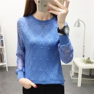 Loose long sleeve knitted sweater Pullover Sweater with round collar and lace bottoms NEW relaxed joker autumn thin frock 2021