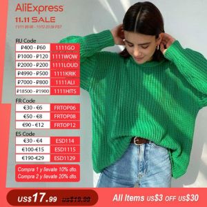 2021 Autumn Women's Oversize Sweater Pullover Long Sleeve Knitted Sweater Fashion Green Christmas Sweater Jumper 2021 Winter