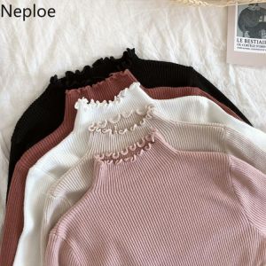 Neploe 2021 Fall Winter Ruffles Sweater Turtleneck Ruched Women Sweaters High Elastic Solid Female Slim Sexy Knitted Pullovers