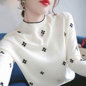 Women Sweater Exquisite Embroidery Knitwear  2021 Autumn and Winter Female New Slim Large Size Bottom Shirt Korean Knit 3XL 4XL