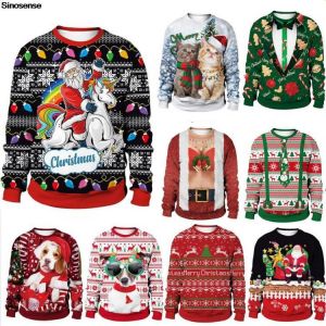 Santa Riding Unicorn Funny Ugly Christmas Sweater Pullover Xmas Jumpers Tops Women Men Autumn Winter Holiday Party Sweatshirt