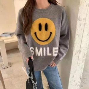 Smiling face lazy pullover sweater y2k women's autumn and winter  fashion age reduction round neck bottoming sweater 2021