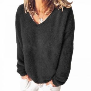 Women V Neck Plush Fluffy Loose Sweater 2021 Female Long Sleeve Pullovers Tops Casual Loose Sweaters Autumn Winter Streetwear