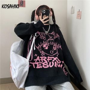 KOSAHIKI 2021 Japanese Cartoon Jumper Women Sweaters Harajuku Streetwear Spring Pullovers Loose Fashion Casual Jerseys Mujer