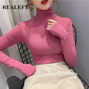 REALEFT Autumn Winter Velvet Thicken Knitting Women's Sweater 2021 New Solid Bottom Long Sleeve Minimalist Turtleneck Pullove