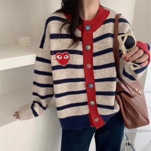 Cashmere Cardigan Women Love heart embroidery Sweater 2021 Fall O-Neck Knitted Lady Love heart embroidery Warm Loose Coat New